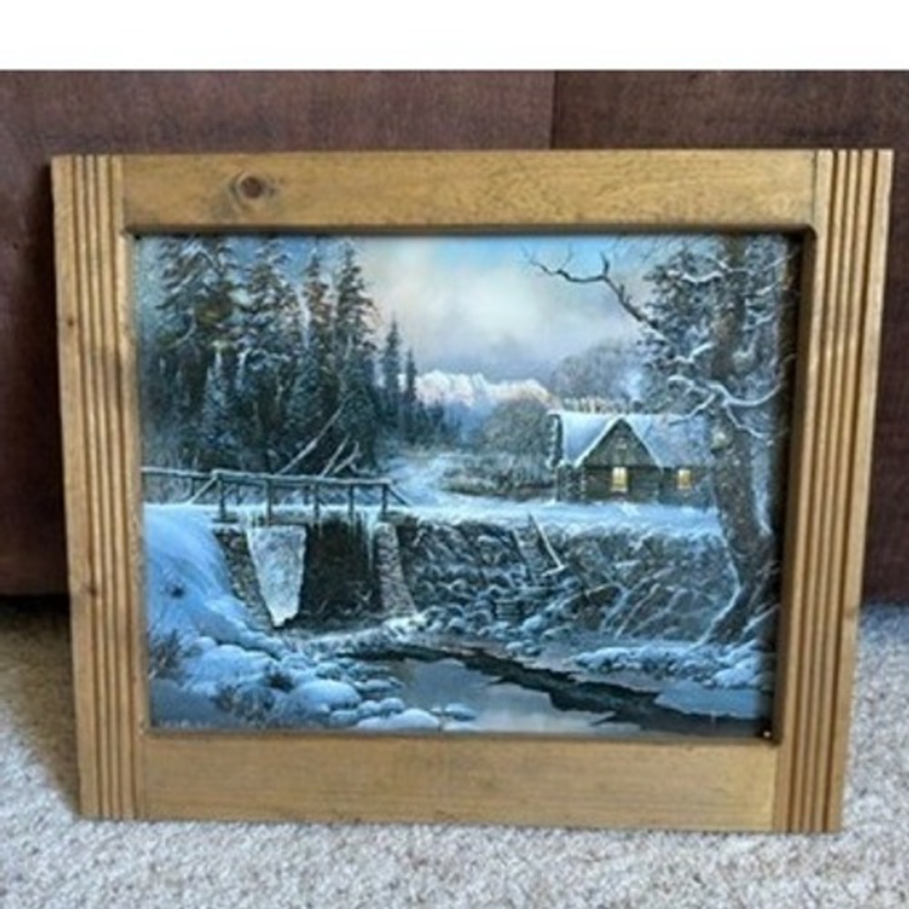 Terry Redlin Winter Wonderland Framed Art Print Rustic Cabin Snow Scene 18x14